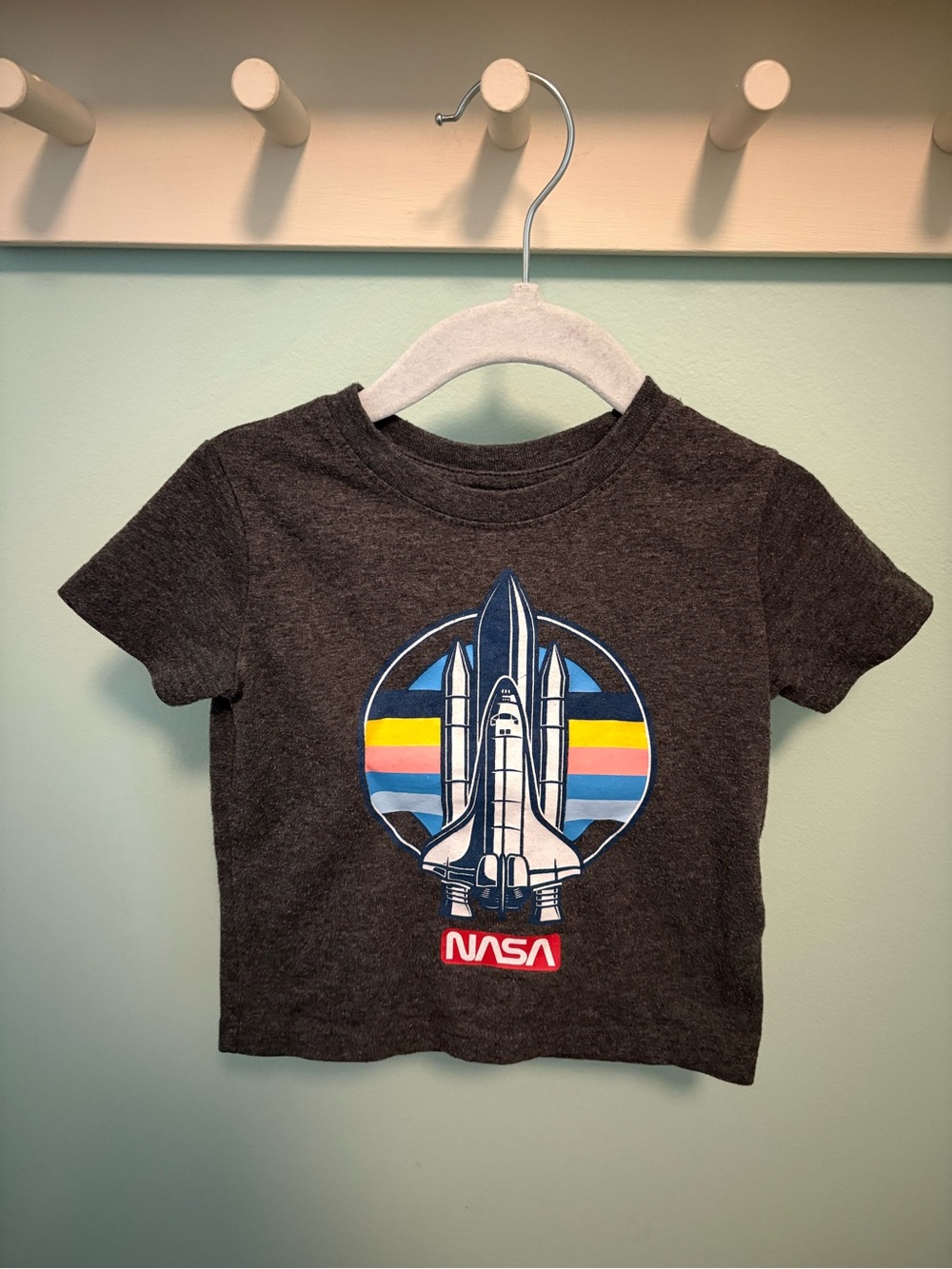 GAP Charcoal NASA Shuttle Graphic Tee with Rainbow Stripes